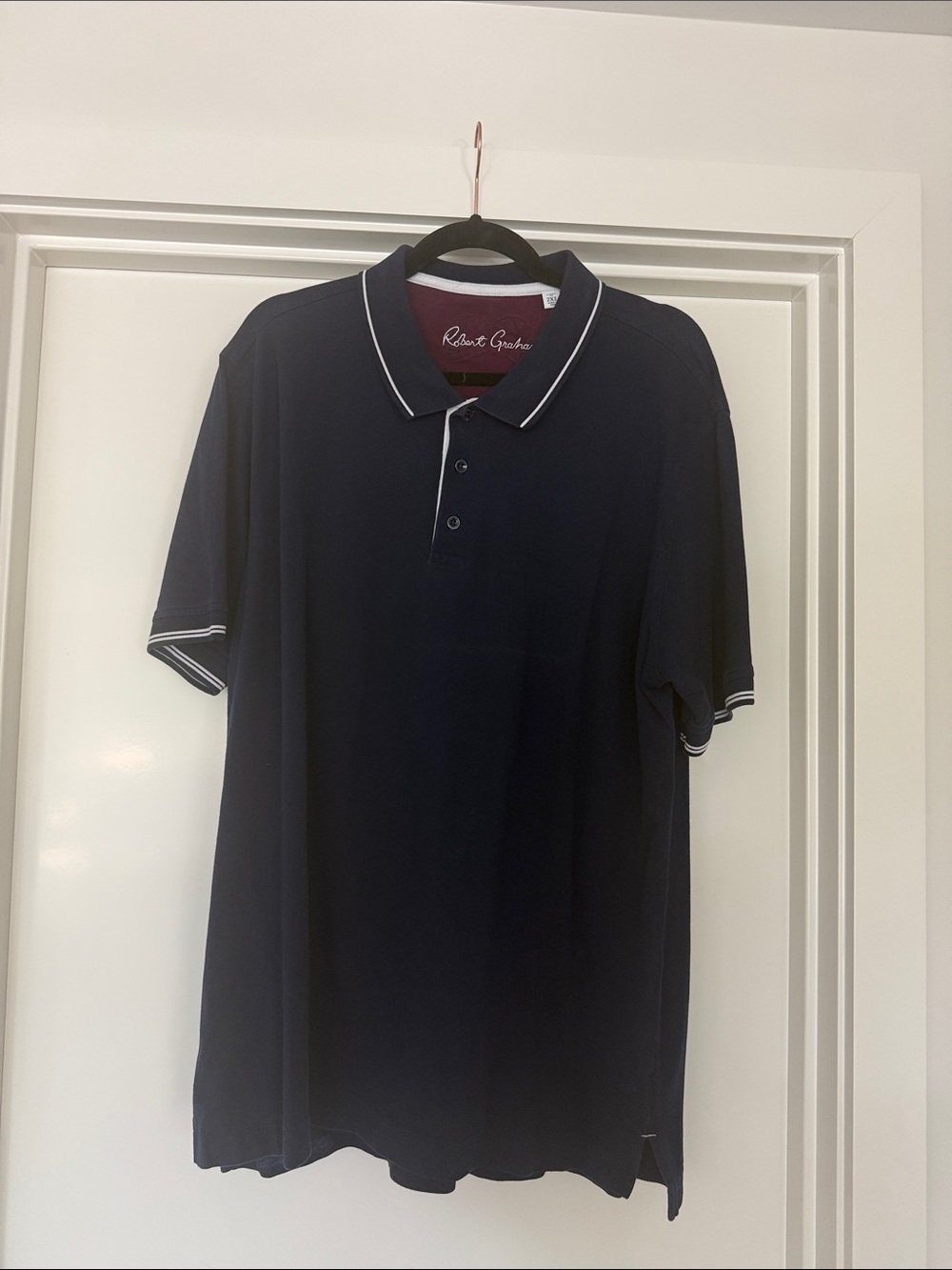 Robert Graham Navy Polo with White Contrast Piping